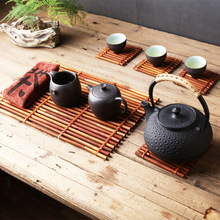 纯手工紫竹茶盘小竹竿竹排 天然编织隔热垫干泡台 茶杯垫茶垫厂供
