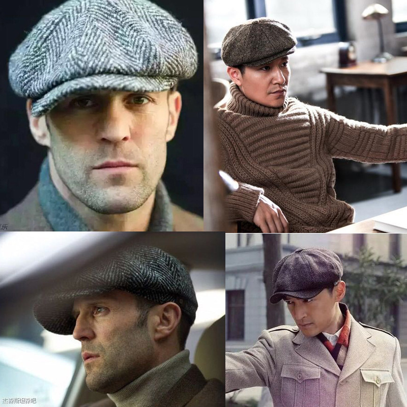 Hat Men's Beret Autumn and Winter New Cross-Border Octagonal Cap Woolen European and American Peaked Cap Painter Cap Advance Hats