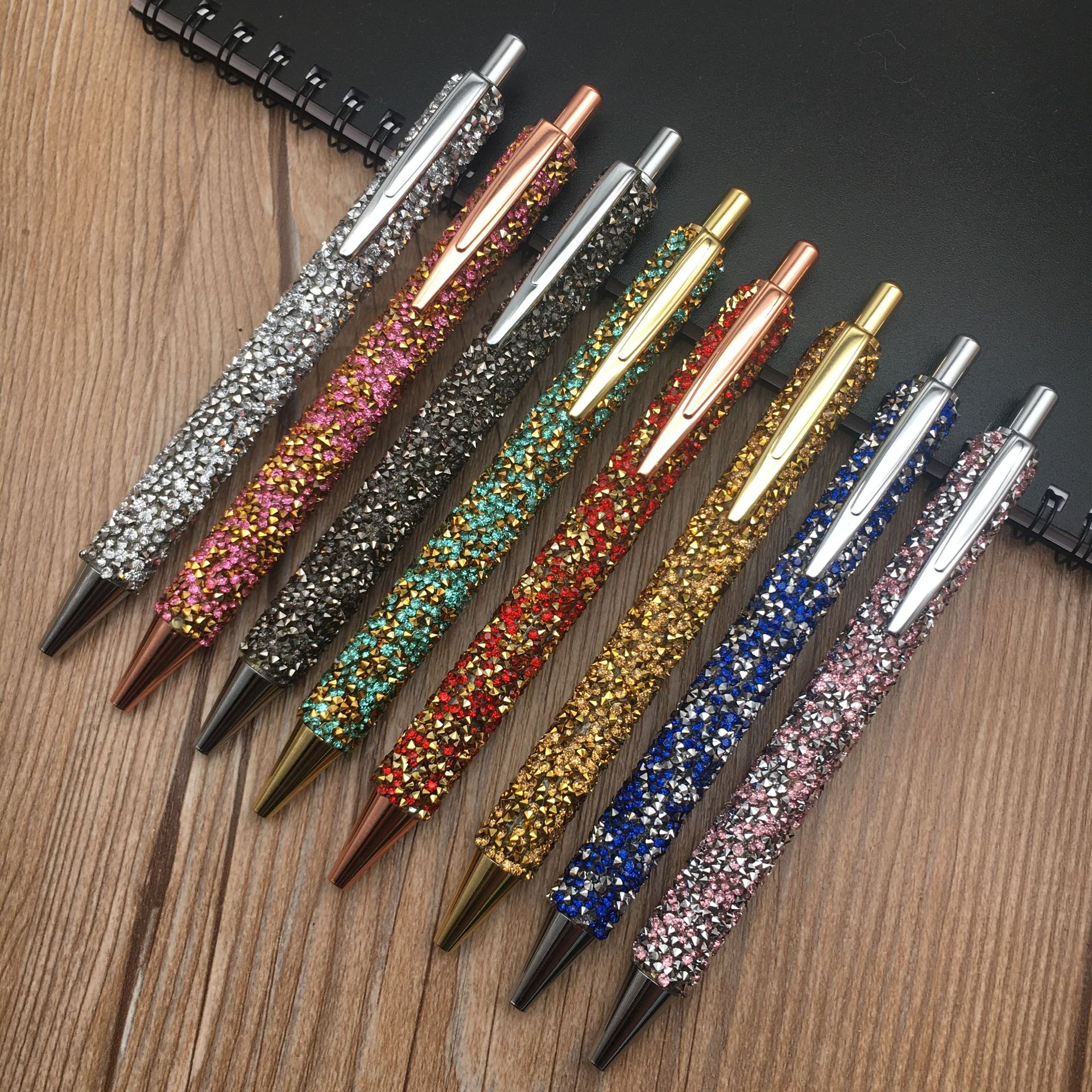 按动钻石笔水晶笔金属圆珠笔笔跨境电商出口笔杆水钻工艺