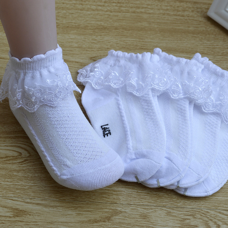 Children's Lace Socks Girls' Cotton Socks Spring and Autumn Thin Summer Japanese Lace Princess Short Socks Baby White Dance