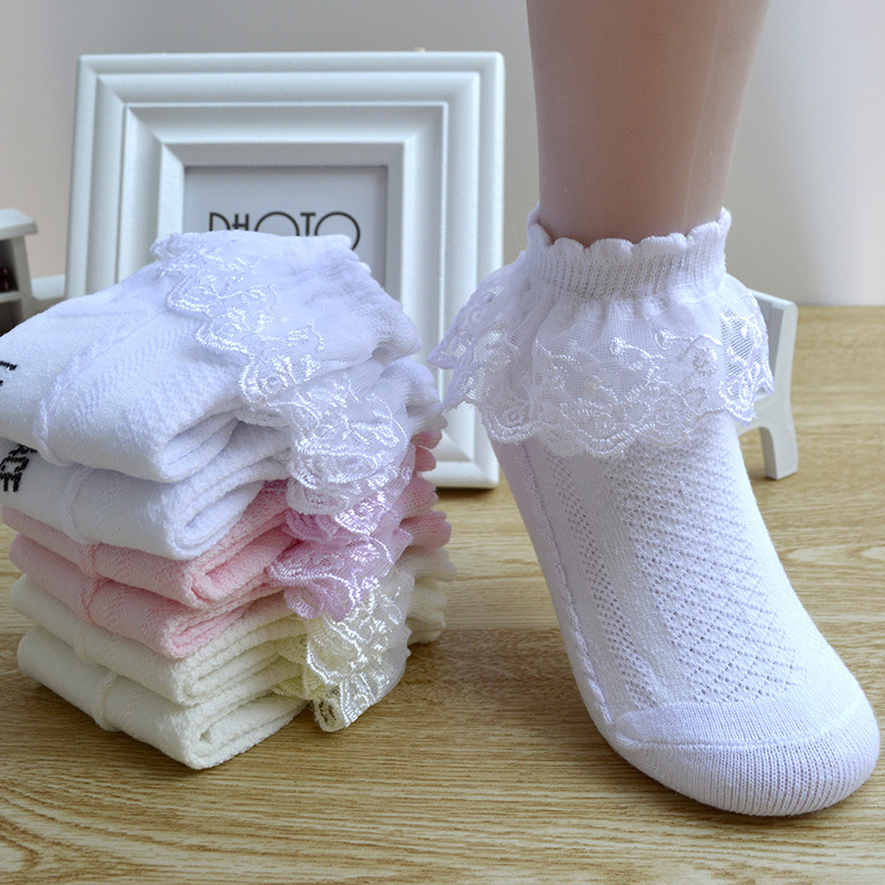 Children's Lace Socks Girls' Cotton Socks Spring and Autumn Thin Summer Japanese Lace Princess Short Socks Baby White Dance