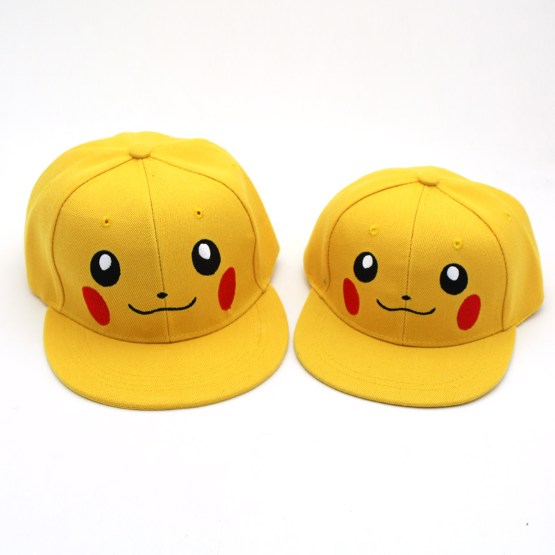 Europe and America Cross Border Popular Hat Cute Cartoon Pikachu Parent-Child Hip Hop Flat-Brimmed Cap Boys and Girls Baseball Cap