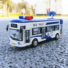 单节大巴警车合金警车巴士模型声光儿童回力金属汽车玩具