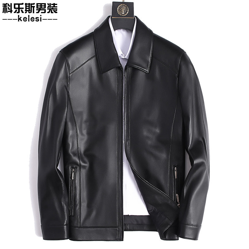 冬季新款男士真皮皮衣休闲中年翻领大码绵羊皮衣男装外套gfp91818