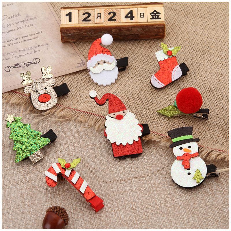 New Cute Christmas Suit Barrettes Christmas Elk Old Man Hairpin Creative Decoration Duckbill Clip Wholesale