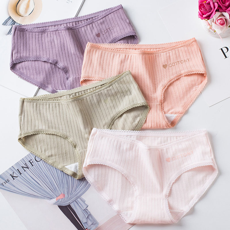 清仓 摆摊 新款精梳棉内裤少女中腰棉质蕾丝边螺纹透气学生三角