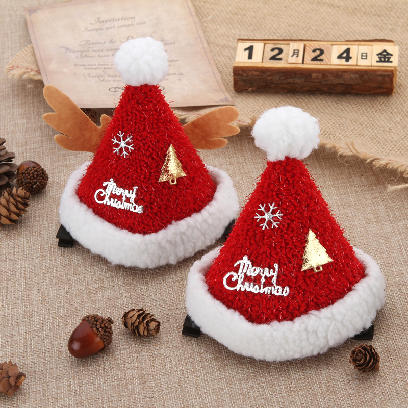 Christmas Hat Barrettes Cute Plush Bonnet Duckbill Clip Shengjingpai Dress up Hair Clip Headdress One Piece Dropshipping