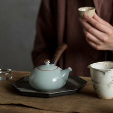 金刚沙黑檀木柄陶瓷侧把茶壶 日式功夫茶具泡茶器 单壶大号批发