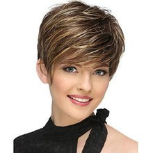 外贸假发女欧美时尚短发帅气纹理短直发化纤机制头套女速卖通新品