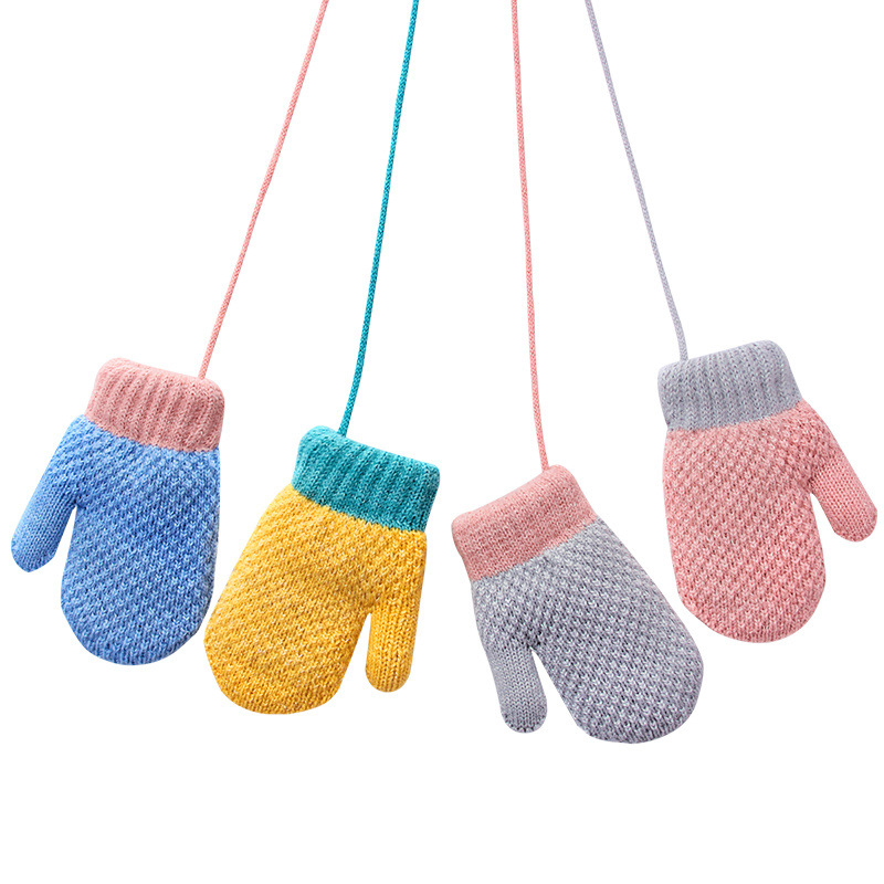 Autumn and Winter Baby Finger Knitted Children's Gloves Wholesale Cute Bag Finger Fleece-lined Warm-Keeping and Cold-Proof Toddler Halter