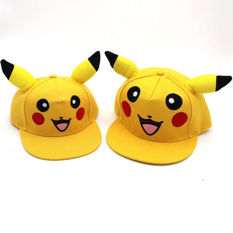 Europe and America Cross Border Popular Hat Cute Cartoon Pikachu Parent-Child Hip Hop Flat-Brimmed Cap Boys and Girls Baseball Cap