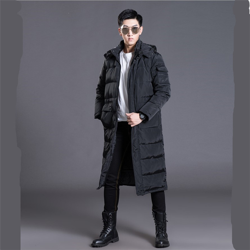 高个长款白鸭绒加长加厚可脱卸连帽双拉链头羽绒服男过膝休闲大衣