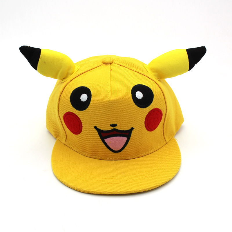 Europe and America Cross Border Popular Hat Cute Cartoon Pikachu Parent-Child Hip Hop Flat-Brimmed Cap Boys and Girls Baseball Cap