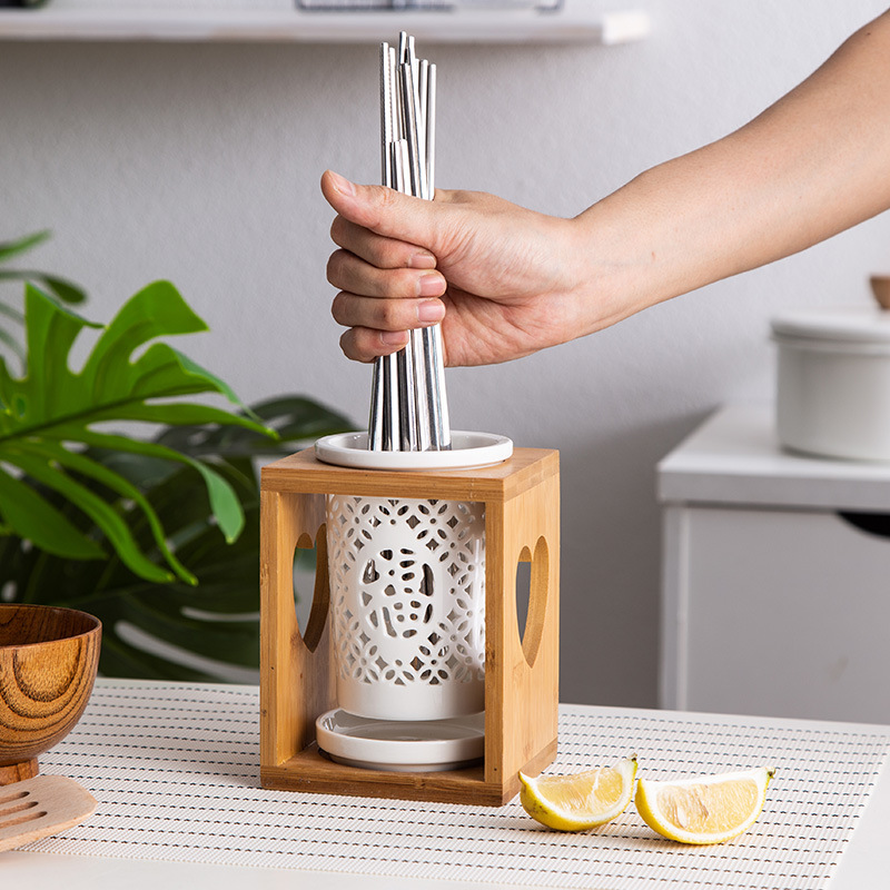 陶瓷筷子篓筷子筒筷筒家用置物架厨房用品创意沥水瓷竹收纳盒餐具