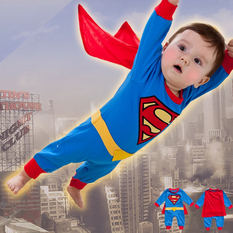哈衣爬服婴儿连体衣cosplay超人 superman 婴儿扮演服奥代尔面料
