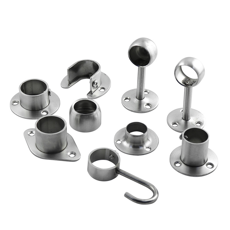 Stainless Steel Flange Seat Stainless Steel round Tube Short Leg Base Clothes Pole Clothes Holder Wardrobe Clothes Tube Hook Factory Price
