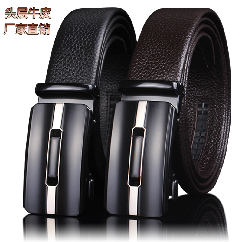 Belt First Layer Cowhide Men's Automatic Buckle Genuine Leather Belt Business Casual Pant Belt Factory Wholesale Genuine Leather Belt