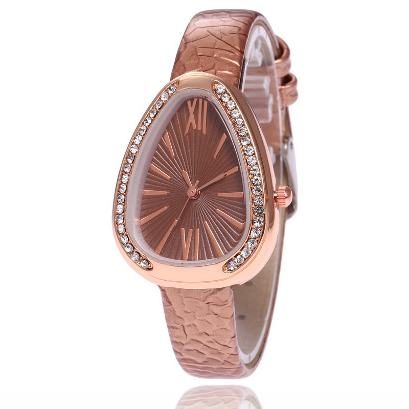 外贸新款双排钻蛇头表盘女士手表罗马刻度皮革细表带商务手表女