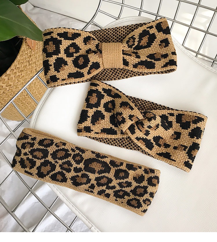 Retro Fashion Leopard Print Knitted Hair Band Face Wash Wide Brim Wool Scarf Hairband Decoration Autumn and Winter Hair Band Headband