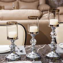 欧式水晶烛台创意电镀金属铁艺烛台摆件蜡烛台三件套客厅餐桌装饰