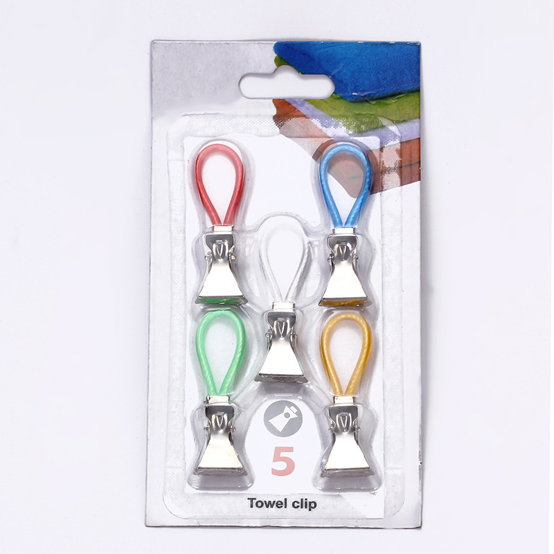 Amazon AliExpress Hot Sale Metal Towel Clamp Bath Towel Clip Beach Towel Clamp Plastic Colored Rope English Packaging