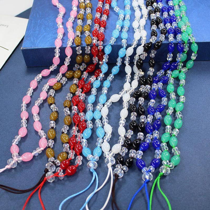 手机挂绳椭圆珠挂脖链长水晶挂绳玉珠吊坠纯手工编织防丢挂脖绳厂