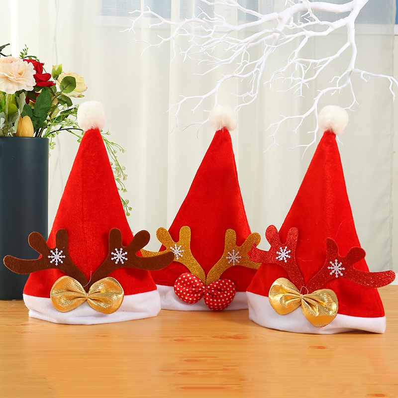 New Festival Adult Red Gold Velvet Thickened Christmas Hat Children's Party Antler Hat Christmas Decorations