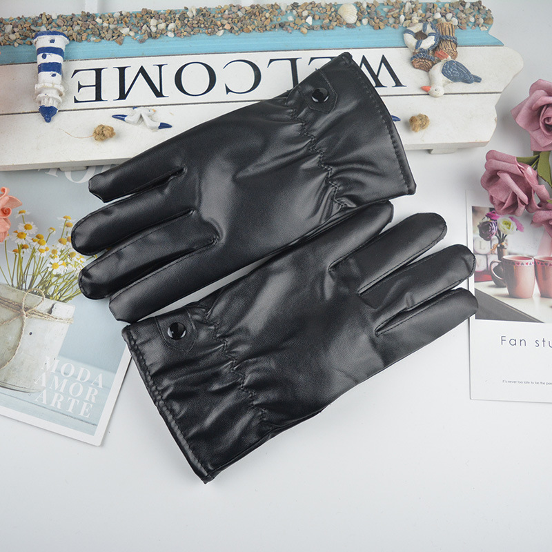 Men's Winter PU Leather Gloves Fleece-lined Warm Touch Screen Black Riding Motorcycle Imitation Leather Women's Gloves Factory Wholesale