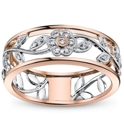 外贸wish热卖钻石饰品 双色电镀花朵戒指 欧美时尚女士戒指批发