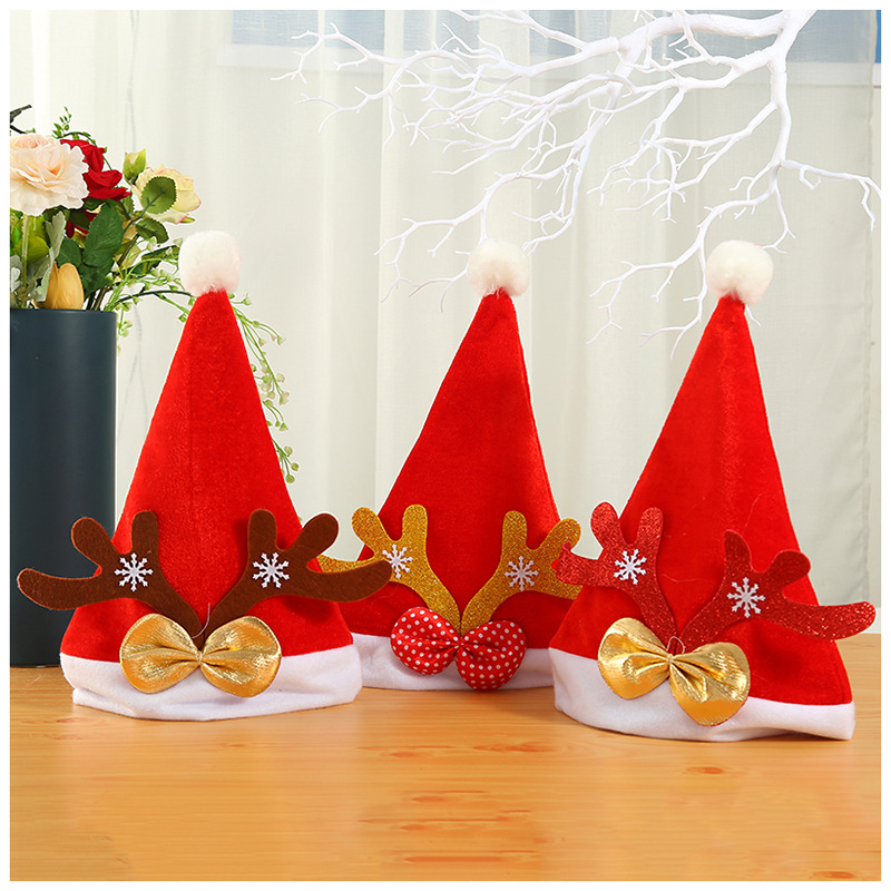 New Festival Adult Red Gold Velvet Thickened Christmas Hat Children's Party Antler Hat Christmas Decorations