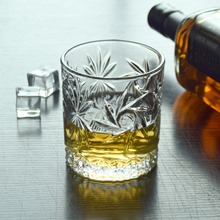 厂家批透明玻璃杯高档KTV酒吧洋酒杯抖音网红太阳花威士忌杯300ml