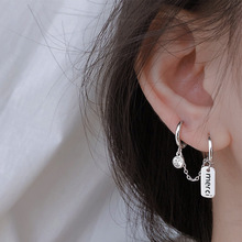 s925纯银双耳洞耳环女 长牌锆石耳扣新款潮气质简约韩国学生E537