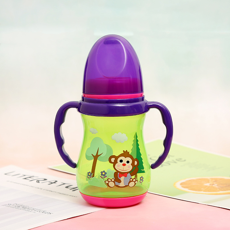 Cartoon Baby Wide Mouth Feeding Bottle Baby Newborn Anti-Flatulence Portable Drop-Resistant Pp Silicone Material Baby Feeding Bottle