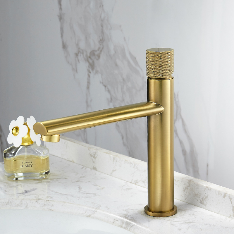 Nordic Light Luxury Brushed Gold Brass Drop-in Sink Wash Basin Copper Gold Heightened Black Hot and Cold Basin Faucet Water Tap