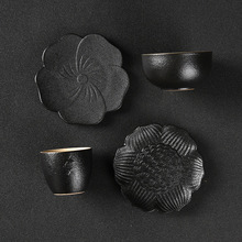 六个装茶杯垫黑陶隔热垫陶瓷粗陶日式茶杯托家用功夫茶道配件创意