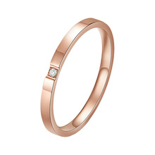 日韩时尚钛钢一粒钻戒指女 简约玫瑰金情侣对戒不锈钢指环手饰品