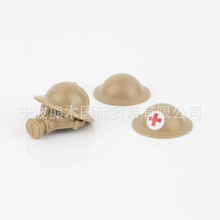 二战军事积木人仔配件武器英军头盔医疗兵帽子防毒面具小颗粒玩具