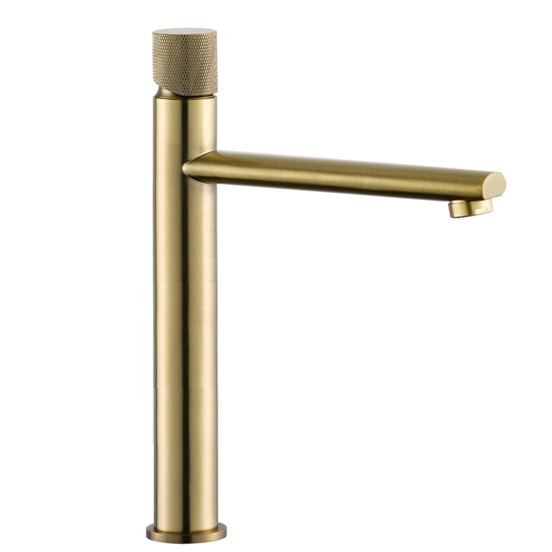 Nordic Light Luxury Brushed Gold Brass Drop-in Sink Wash Basin Copper Gold Heightened Black Hot and Cold Basin Faucet Water Tap
