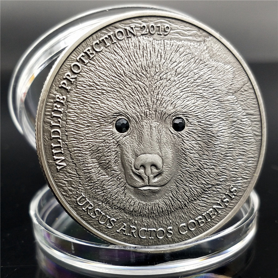 外贸动物纪念币外币蒙古硬币浮雕纪念币 灵动的眼神呆萌的戈壁熊