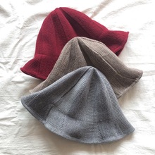 韩版秋冬新款针织帽纯色光板纹路盆帽保暖渔夫帽潮女可折叠