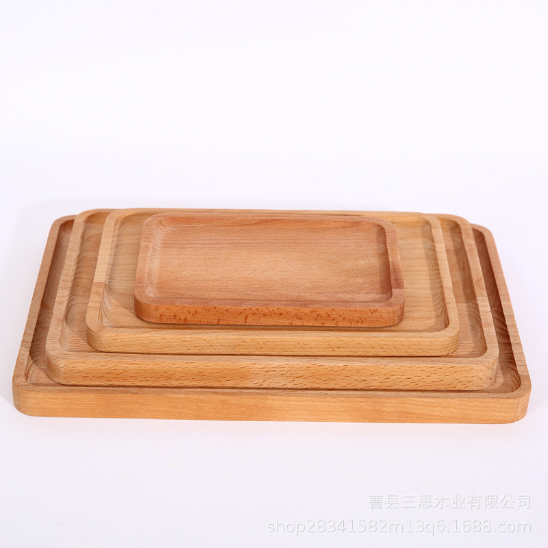 Beech Tray Japanese Style Wooden Plate Wooden Tray Rectangular Cake Pizza Plate Large Small Size Solid Wood Breakfast Plate Wooden Tray