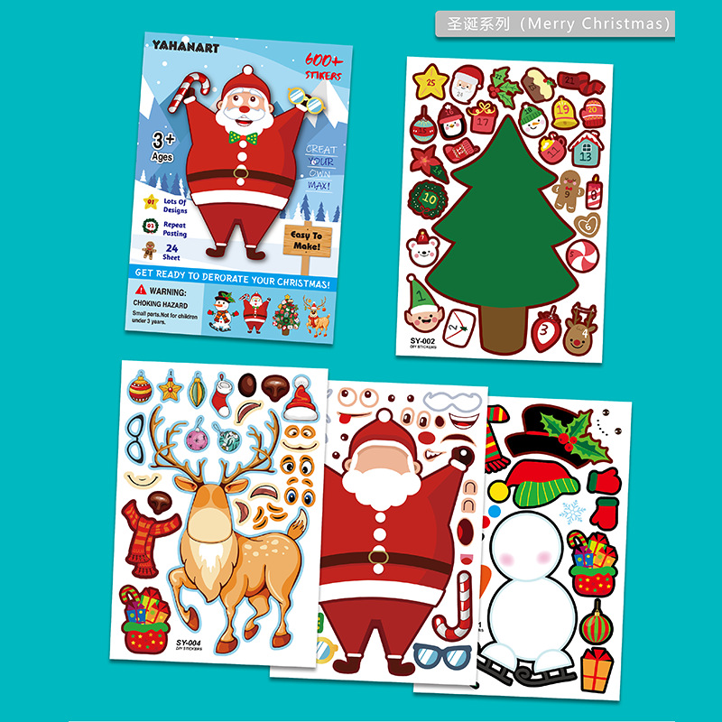 children‘s cartoon christmas diy stickers santa claus expression creative cartoon stickers wall schoolbag adhesive label
