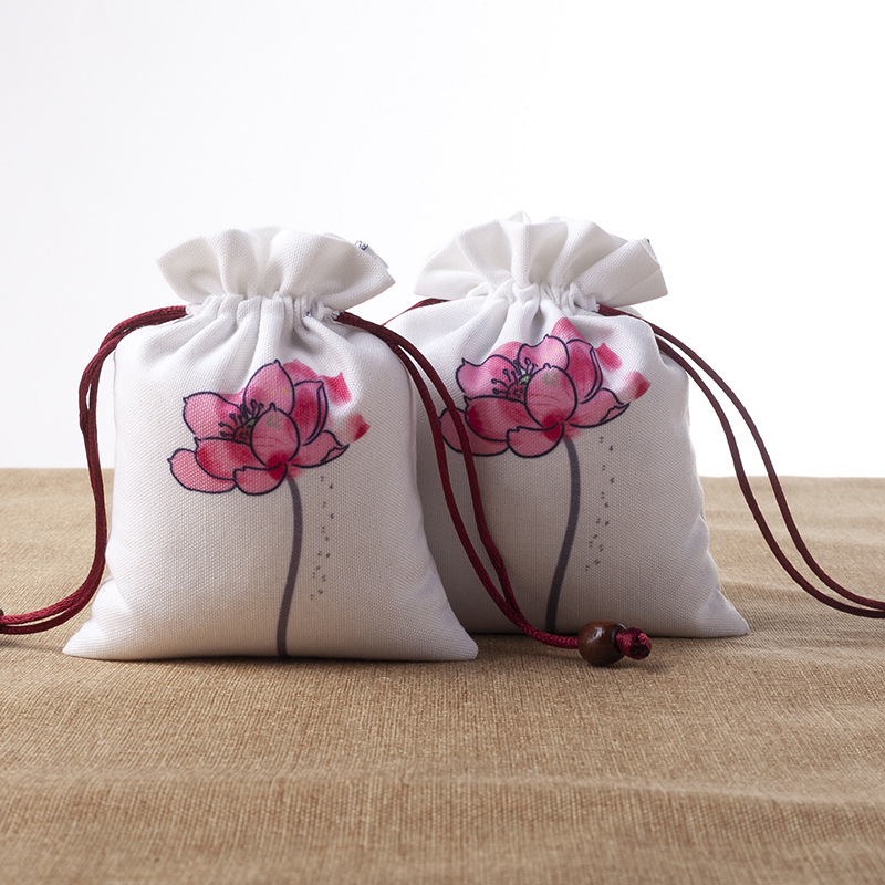 彩绘麻布帆布袋首饰包收纳包抽拉绳袋锦囊佛珠文玩袋车载香囊