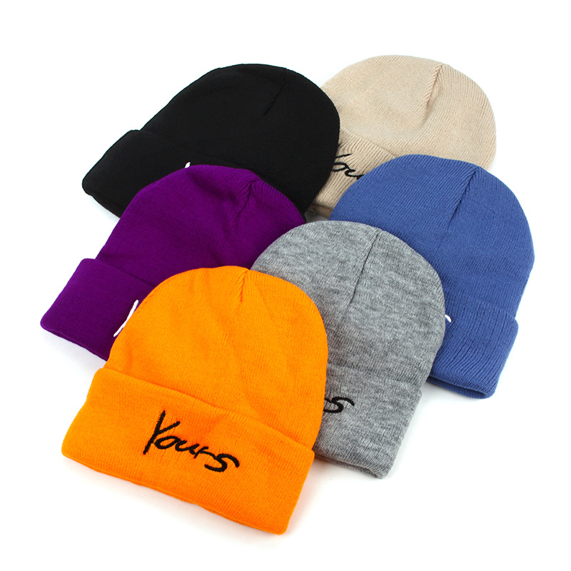 Hat Female Autumn and Winter Korean Style Fashion Yours Letter Wool Knitted Hat Outdoor All-Matching Student Couple Cap