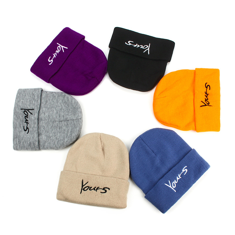 Hat Female Autumn and Winter Korean Style Fashion Yours Letter Wool Knitted Hat Outdoor All-Matching Student Couple Cap