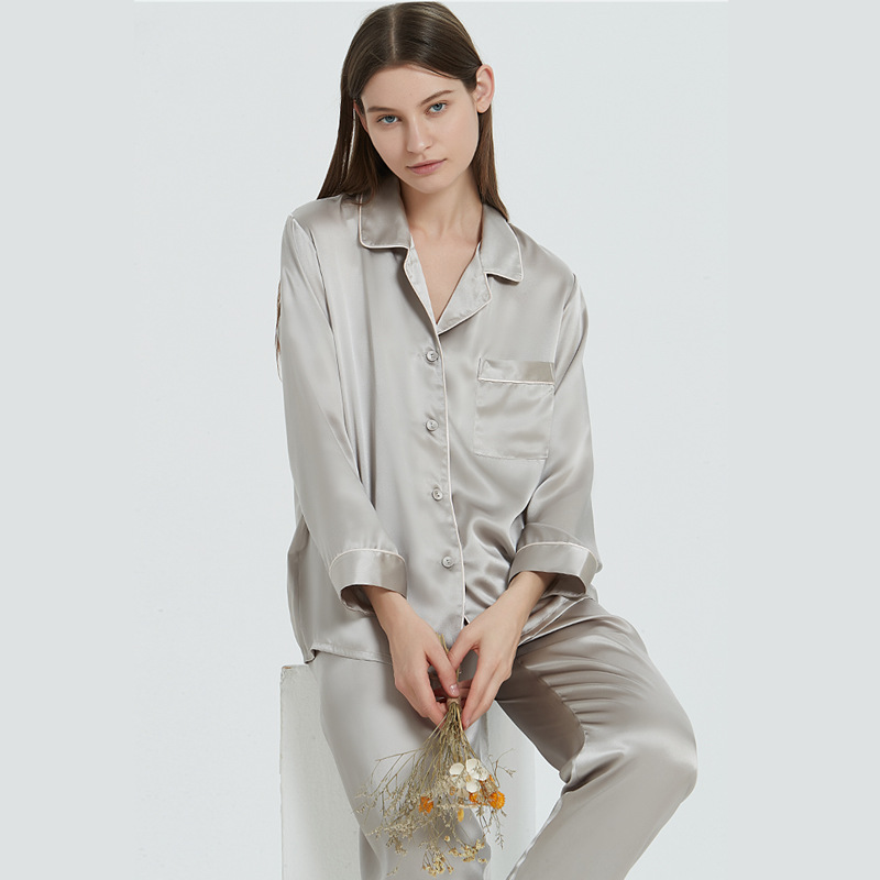 Butterfly Embroidered Silk Pajamas Set 100% Mulberry Silk Simple High-End Home Wear Long Sleeve Trousers Women's Two-Piece Suit