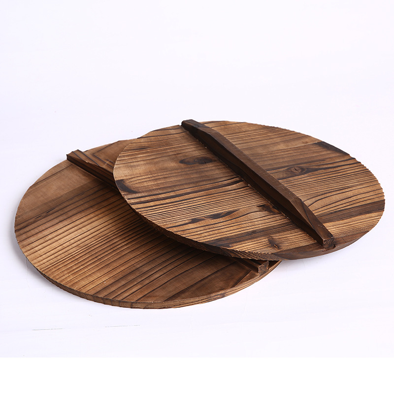 Fir Pot Cover Household Multi-Functional Pot Cover Anti-Overflow Anti-Scald Solid Wood Pot Cover 32cm round Carbonized Wooden Pot Cover