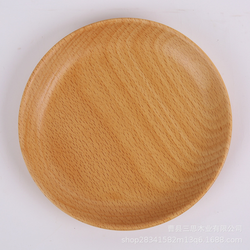 Japanese Style Dinner Plate Beech Tray round Breakfast Plate Hotel Tableware Tray Wooden Plate Fruit Dessert Solid Wood Tray