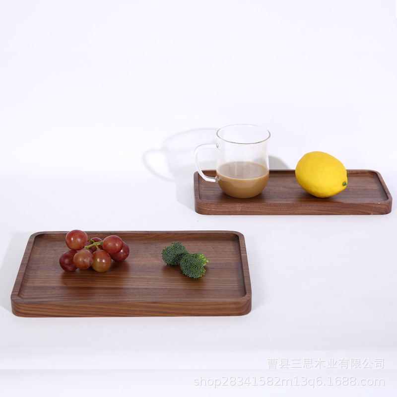 Black Walnut Tray Solid Wood Dinner Plate Restaurant Tableware Wooden Fruit Plate Japanese round Snack Tray Dried Fruit Tray