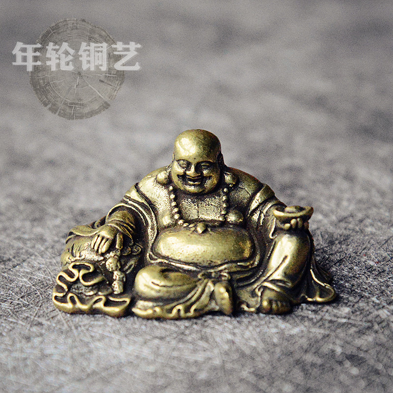 纯黄铜实心弥勒佛摆件铜桌面居家摆饰笑口常开大肚佛像摆饰装饰品